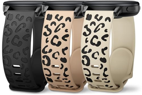 Wizvv Bracelet Gravé Léopard 18 mm, 20 mm, 22 mm - Compatible avec Garmin Venu 2S/3S, Vivoactive 4S/5, Forerunner 55/265S