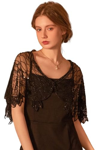 GIBZ Glitzer Flapper Schal für Damen, 1920er Jahre Stola mit Pailletten, Überzug für Abendkleider Party Hochzeit, Schwarz