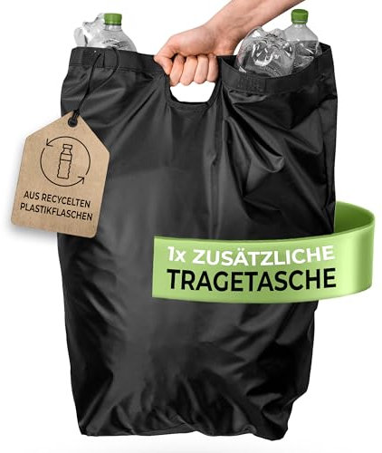 Glückstoff® Zusätzliche Innentasche [XXL Tragetasche] für Pfandflaschen Aufbewahrung | Ersatztasche aus recycelten Plastikflaschen hergestellt | Flaschenträger Flaschentasche | 100 Liter | Schwarz