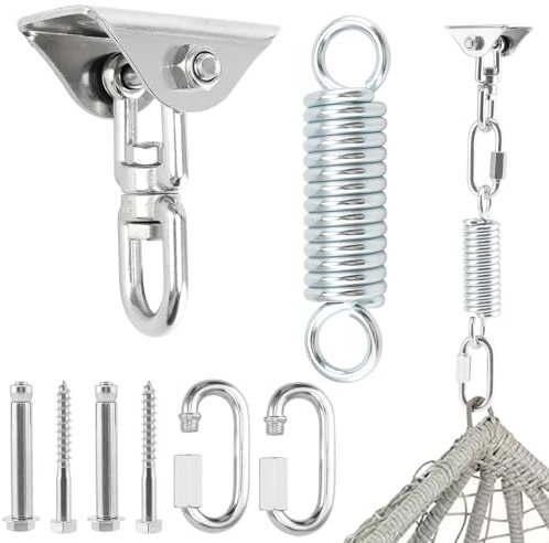 KEILEOHO Gancio Soffitto in Acciaio Inossidabile 400 kg capacità, con 2 moschettoni e Molla in Acciaio da 150 mm, Molla sospesa per Suspension Hanging Chair, Sacco da Boxe, Yoga, Amaca