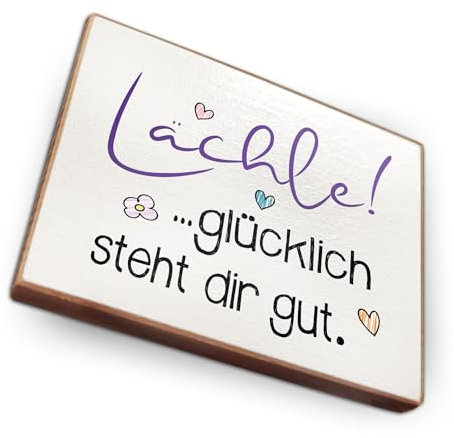 Magnet aus Buchenholz Kühlschrankmagnete mit Sprüchen (Lächle glücklich Steht dir gut)