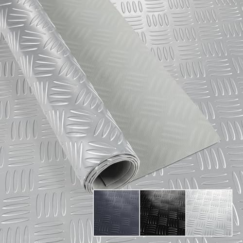 PVC Bodenbelag Meterware 1,5mm Antirutschmatte Bodenmatte geruchslos Noppenmatte Riffelblechmatte Tränenblech Karo Dionis rutschfest Riffelblech Silber 140x100cm