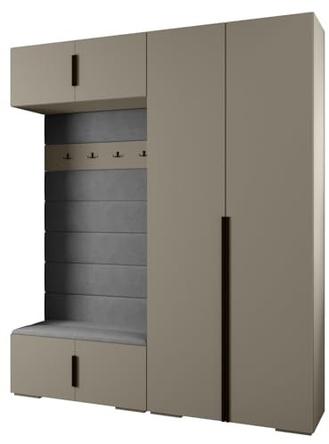 MEBLE KRYSPOL Inova 1 Möbelset - Moderne Garderobe - für Schlafzimmer, Wohnzimmer, Flur, Kinderzimmer - Ankleidemöbel - 236,7x200x47cm - Kaschmir, Paneele Manila 16, Handgriff Schwarz