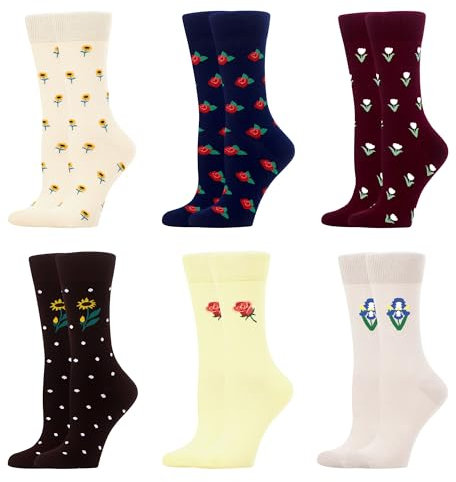 WeciBor Damen Lustige Bunte Socken, 6 Paar Mehrfarbig Geblümt, Größe 39-42
