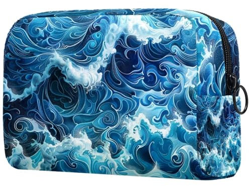 Kosmetiktasche, Make-up-Tasche mit Wellenmuster für Damen, große Make-up-Tasche, Reise-Organizer für Toilettenartikel, multi, 18.5x7.5x13cm/7.3x3x5.1in, Art déco