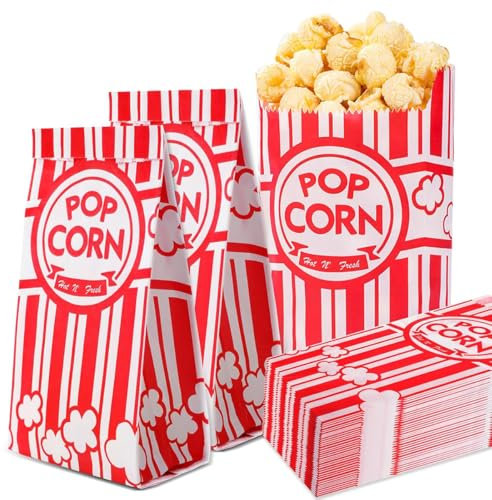 50 Stück Popcorn Tüten, 1oz Popcorntüten Klein Süßigkeiten Tüten Candy Tüten für Kino, Familienfeier, Geburtstagsfeier und Übernachtungsparty - Rot Weiß Gestreift