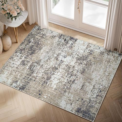 HUGEAR Moderne Abstrakte Taupe Teppich 60 x 90 cm - Eingangsbereich & Küche - Braun, Innenmaschine, Waschbar, Akzent Teppich - Niedriger Stapel, Distressed Wurf - Schlafzimmer & Büro