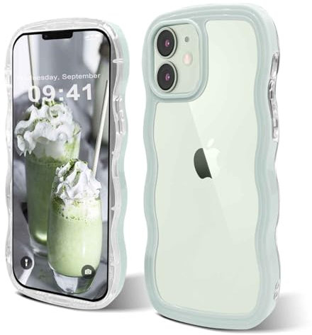 ORDA Cute Wave Frame Curly Shape iPhone 11 6.1in Mint Green PC Case for Women & Girls