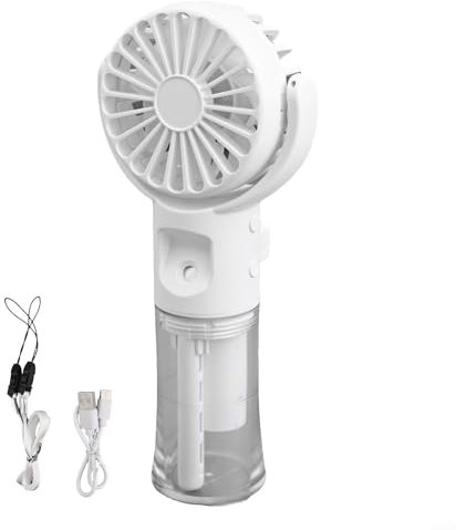 Uwithdanceme Mini ventilatore portatile ricaricabile, con serbatoio dell'acqua trasparente, velocità regolabili, per bambini, studenti, viaggi, campeggio (bianco)