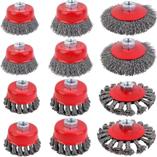 INREPRO 12 PCS Winkelschleifer Drahtbürsten Set M14 Topfbürste Winkelschleifer Twist Knot Drahtbürsten-Set zum Entfernen von Farben und Rost, 75mm + 100mm