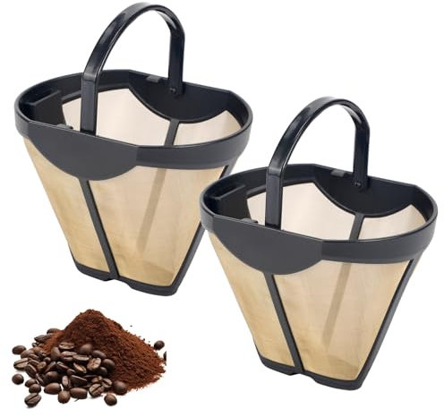 Coffee Permanent Filter for Ninja CFP Dual Brew, Reusable Gold Tone Coffee Filter Basket Compatible with Ninja Coffee Makers CFP300 CFP301 CFP305 CFP307 (2 Packs)