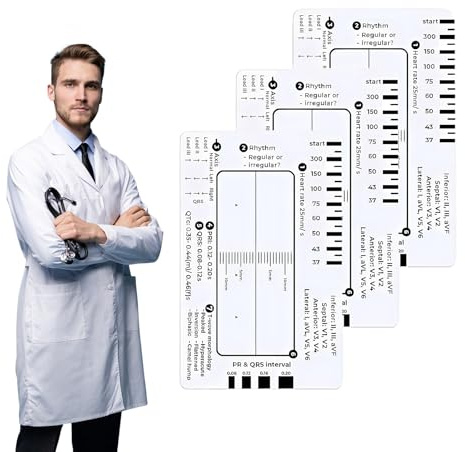 EKG-Lineal, 7-stufiges Lineal, transparentes EKG-Kartentaschen-EKG-Lineal, tragbares Bewertungswerkzeug, klares EKG/EKG-Leselineal-Set für Studenten, Sanitäter, Rettungskräfte, Krankenschwestern und