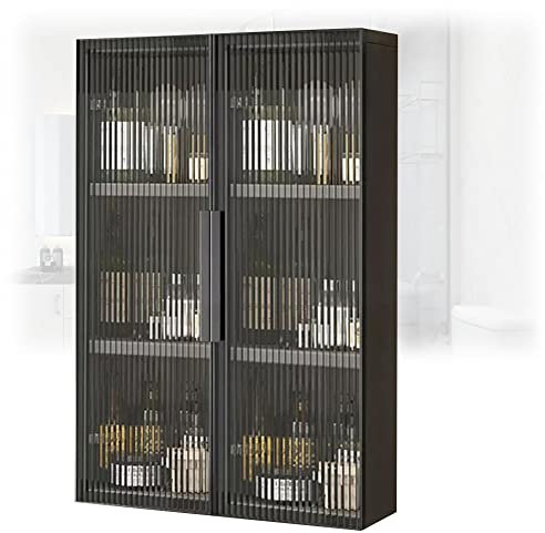 Badezimmerschrank aus Holz, zur Wandmontage, mit Glastüren für Waschküche, Metall, Medizinschrank, über WC, Wohnzimmer, Aufbewahrungs-Organizer