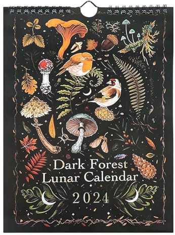Dunkler Weihnachtskalender, 2024 Art Monatlicher Dunkler Kalender mit 12 originalen Illustrationen | Mondkalender 2024 Dunkle Wandkalender Kunst Monatlicher Mondkalender für Zuhause Kunsthaus