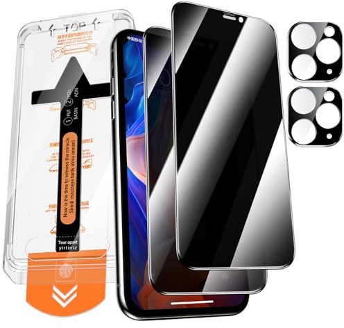 QUESPLE Panzerglas Sichtschutz für iPhone 11 Pro Max mit Kamera Schutz, [Auto-Installation] Anti-Spähen Full Screen Privatsphäre Schutzfolie, 9H Härte Gehärtetem Glas Displayschutzfolie, 2+2 Stück