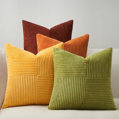 Topfinel Kissenbezug 45x45 4er Set Herbst Kissenbezüge Gelb Orange Kissen Aesthetic Windmühlenform Cord Kissenhülle Sofakissen Dekokissen Zierkissen Zierkissenbezüge Bezug für Wohnzimmer