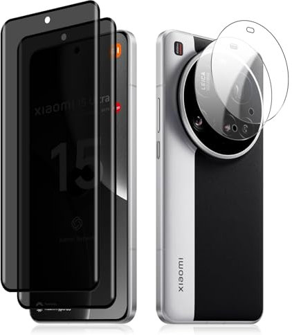 HinZann Privacy Screen Protector for Xiaomi 15 Ultra 5G, [2+2 Pack] Anti-Spy Tempered Glass Film + Camera Lens Protector, 9H Hardness, Anti-Scratch, Anti-Peeping Screen Protector for Xiaomi 15 Ultra
