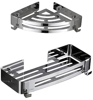 PartyKindom 2pcs Stainless Steel Bathroom Shelf Unit No Drilling Corner Shower Shelf Tripod Toiletry Stand