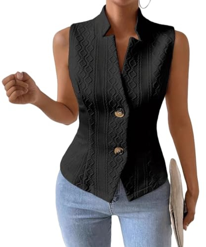 YONGHONGKEJI Gilet Da Donna Blazer Nero Gilet Donna Senza Maniche Top Scollo A V Retrò Abito Gilet Elegante Senza Maniche Cardigan Estate Leggero Lavoro Ufficio Spolverino Trench Abiti Da Lavoro Ne