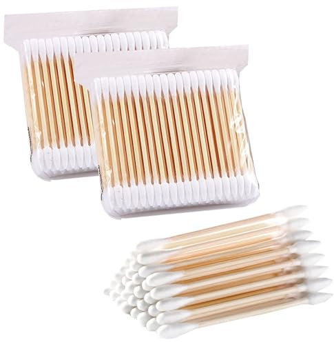 WOLMIK 200 bastoncillos de algodón de bambú con mangos de madera, sostenibles para maquillaje, cuidado de oídos, cuidado de heridas, herramienta cosmética, doble cabeza, biodegradable, respetuoso con
