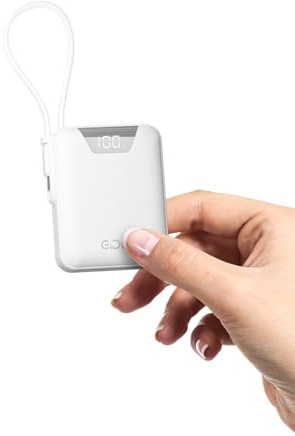 Gidues M1 Mini Portable Charger, 10000mAh Ultra-Compact Power Bank, 22.5W PD Fast Charging, Tpye-C Built-in Cable, Small External Battery Pack for iPhone, Samsung, Android iPad (White)