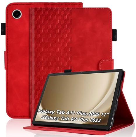 Vkooer Case for Samsung Galaxy Tab A11 Plus 2025 (11 Inch)/A9 Plus 2023 PU Leather Folio Cover with Multi Angle Viewing Stand and Card Slots Smart Shell for Galaxy Tab A11 Plus 2025,Red