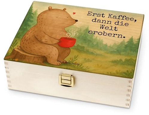 Mr. & Mrs. Panda teebox holz Bär Kaffee Design - Geschenk, Tee Box, Teekiste, Teebehälter, Coffee, Teebeutel Aufbewahrung, Guten Morgen, Beutel Halter, Teddy, Bären, Motivation