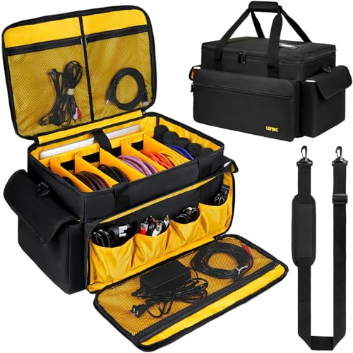 DJ Equipment Bag with 5 Detachable Dividers,DJ Cable File Bag with Laptop and Microphone Slots,Travel Dj Gig Organizer Bags for DJ Gear,Musicians, Professional and Dj Accessories( 18.5×11.5×11)