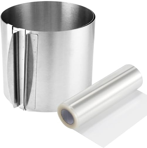 15cm Adjustable Cake Tin with Baking Sheet Set Acetate Sheets for Panettone Cheese Cake Collar Mousse Tart Pie Chocolate Egg Mould Ring Cake Tin Pan Rings Cutter Cake Decorating Tools Accessories Kit