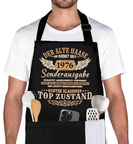 Belillpipi Grillschürze 40/50/60 Geburtstag Mann, Küchenschürze als Geschenk zum 40/50/60. Geburtstag, Schwarz Kochschürze mit 3 Taschen, 1966 Lustige Geburtstagsgeschenke für Männer Vater Ehemann