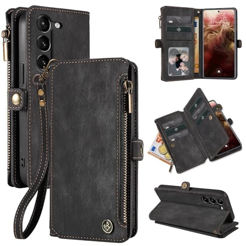 LBH Handy Hülle für Samsung Galaxy S23 Klapphülle RFID Schutz Wallet Geldbeutel Geldbörse Cover Case Flipcase Kartenfächer Geldfach Münzfach Schwarz