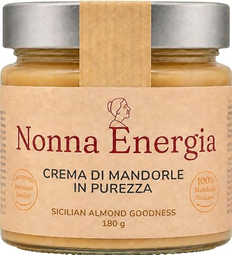 Nonna Energia Crema di Mandorle 100%, Pasta di Mandorle Macinate Pure, Monoingrediente - Burro di Mandorle, 180 g