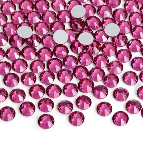 Jollin Crystal Flatback Rhinestones Gems for Crafts 4mm SS16, Fuchsia | Non-Hotfix, 1440pcs Glass Rhinestones Diamante Gems for Bedazzling, Clothes, Tumblers, Nails, Shoes & Accessories Decoration