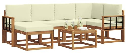 vidaXL Outdoor-Sofagarnitur mit Kissen 7 pcs Natur und Creme, Garten, modern, langlebiges Outdoor-ecksofa-Set, Patio-Lounge-möbel, terrasse-innenwohnen-Komfort