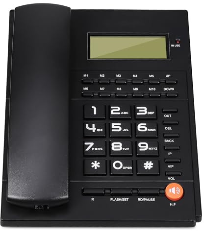 ABOOFAN Téléphone Fixe Filaire Noir Affichage Clair des Appels, Touches Larges en Abs, pour Bureau et Maison, Adapté aux Seniors