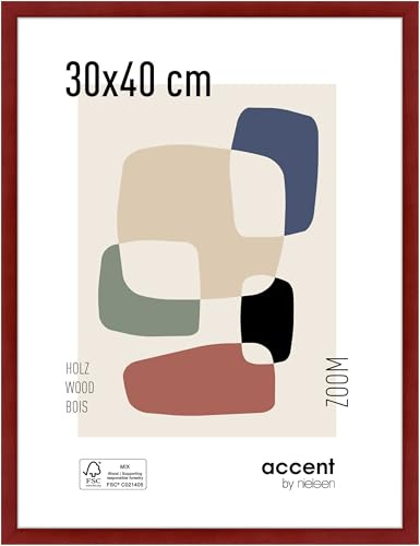 accent by nielsen Holz Bilderrahmen Zoom, 30 x 40 cm, Rot | Holz Fotorahmen im Hoch- & Querformat zum Aufhängen Rot matt Echtglas