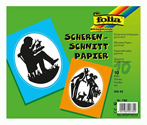 folia 780 - Scherenschnittpapier schwarz, einseitig gummiert, klebt nach dem Anfeuchten, DIN A5, 10 Blatt, ideal für Schattenspiele, Faltbilder, Windlichter und andere Bastelarbeiten