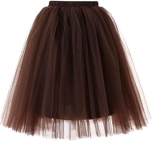 A Liittle Tree- 5 Layer Long Ladies Girls Women Ballet Fancy Tutu Skirts Underskirts Petticoat (Brown)