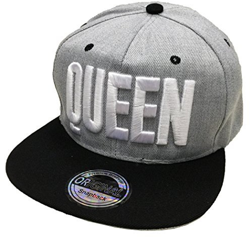 JameStyle26 King & Queen Snapback Set USA Cap Kappe Basecap Mütze Trucker Cappy Kult Partner Look (Queen Grau)