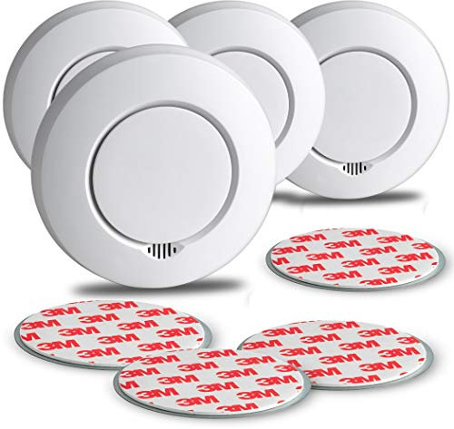 SEBSON Funk Rauchmelder austauschbare Batterien, vernetzbar (GS412), DIN EN 14604, fotoelektrischer Rauchwarnmelder Hitzemelder inkl. Magnethalterung, 4er Pack