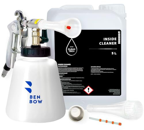 BenBow Classic Pistolet de Nettoyage à air comprimé avec 5L de nettoyant intérieur CLEANTECH CO – idéal pour Le Detailing Professionnel des Voitures, camions et Bus – Nettoyage sans Contact