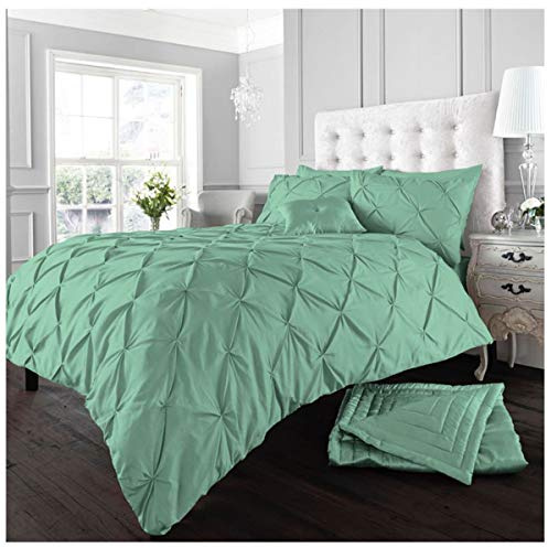 GC GAVENO CAVAILIA Luxury Pintuck Duvet Cover Single, Polycotton Pinch Pleat Bedding Sets, Washable Quilt Covers With Pillow Case Peppermint