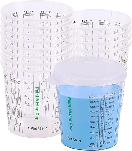 CANOPUS Premium Misurini in Plastica, 650 ml (12 Pacco) Bicchieri per Vernice per Epossidica e Resina, Bicchiere di Miscelazione di Plastica per Progetti Auto, Eartistici, Uso Cucina, con 3 Coperchi