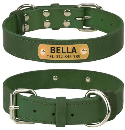 TagME Hundehalsband Personalisiert aus Leder mit Eingraviertem Hundename und Telefonnummer, Hundehalsband aus Echtem Leder für extra großen Hunden