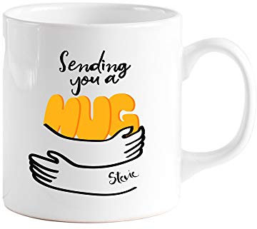 Sending You A Hug Mug | Personalised with Name | Gift for Mum Mummy | 11oz | Mother's Day Present from Son or Daughter | Birthday Christmas Gifts