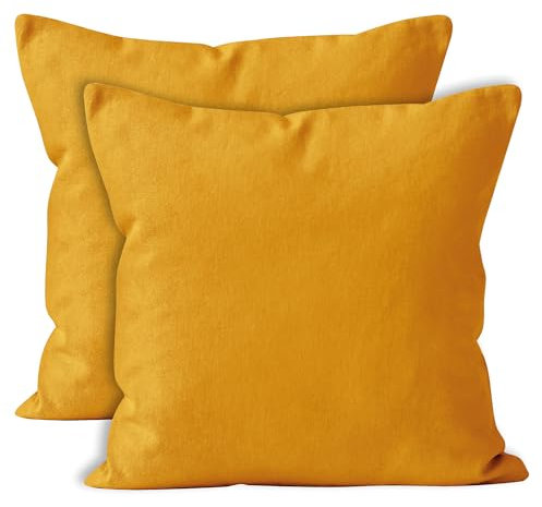 Encasa XO Baumwoll-Kissenbezüge, 2er-Set I 16x16 in (40x40 cm) - Mango I kein Einsatz I einfach Kissenbezüge I Maschinenwaschbar | Nur Innen benutzen