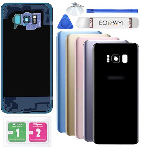 Eonpam Back Cover Glass for Samsung Galaxy S8+ Plus G955 Rear Glass Replacement with Camera Lens + Repair Kit Genuine Rear Housing (Black)