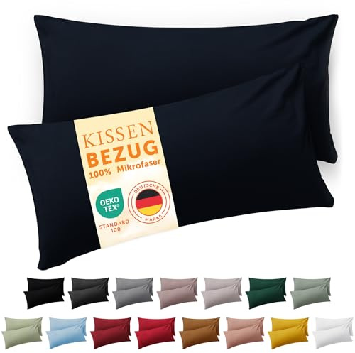 Blumtal Kissenbezug 40 x 60, 2 Stück - Oeko-TEX zert. Kissenbezüge 100% Mikrofaser in extra weich & waschmaschinenfest - Bezug Kissen 40x60 Dunkelblau