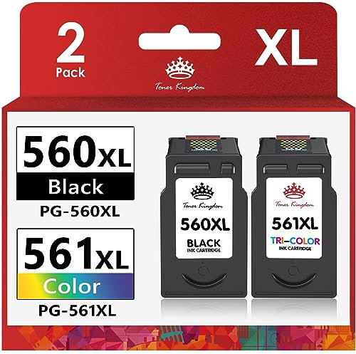 Toner Kingdom 560 561 Patronen PG-560XL CL-561XL Druckerpatronen Multipack Ersatz für Canon Druckerpatronen 560 560 für Canon Pixma TS5350 TS5351 TS5352 TS5353 TS7451 TS7450 (Schwarz Farbe, 2er-Pack)