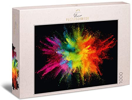 Ulmer Puzzleschmiede - Puzzle „Knallbunt“ - Farbenfrohes, modernes 1000 Teile Puzzle – Puzzlemotiv Einer bunten Farb-Pulver-Explosion auf Kontrast-Hintergrund - innovatives Motiv für Puzzle-Entdecker